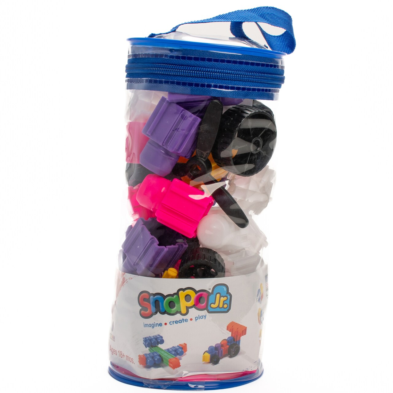 Snapo Jr. Princess Creator Kit - 40 pcs - Pink-Purple-Yellow-White Blocks, Wheels, Connect All 6 Sides, 3D Building Toy, Snap-Slide-Rotate, Kids 18mo+